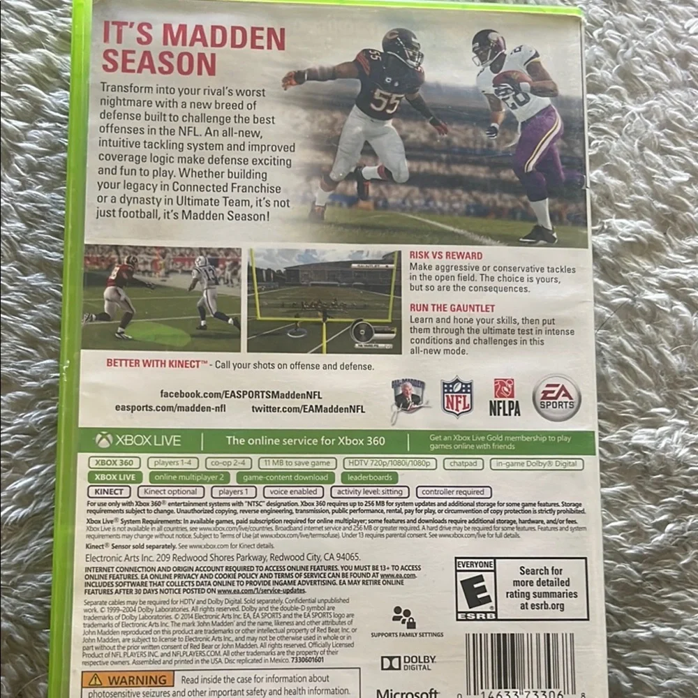 Madden NFL 15 Football X-Box 360 Video Game - Green Case EUC